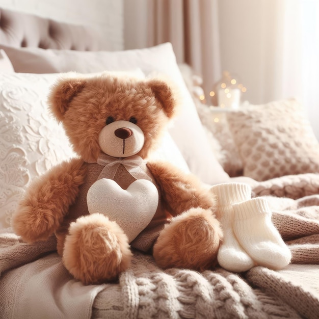 teddy bear on bed background