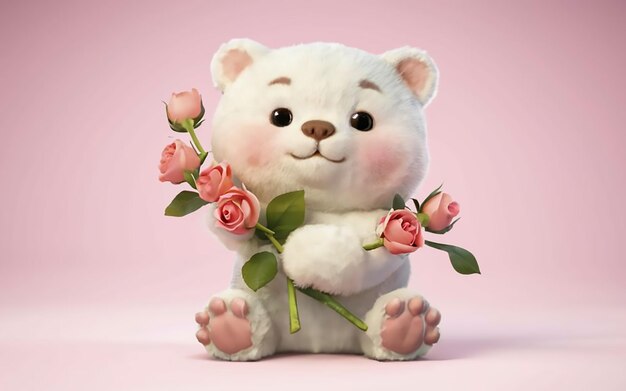 Teddy Bear cartoon met bloemen voor kinderen