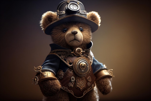 A teddy bear dressed in a steampunk outfit