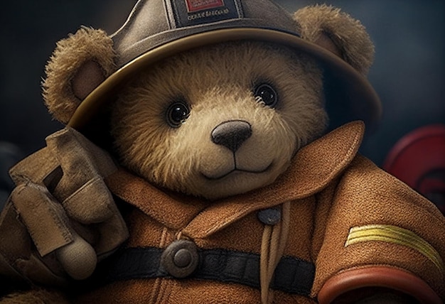 Teddy bear in firefighter uniform AI Generated