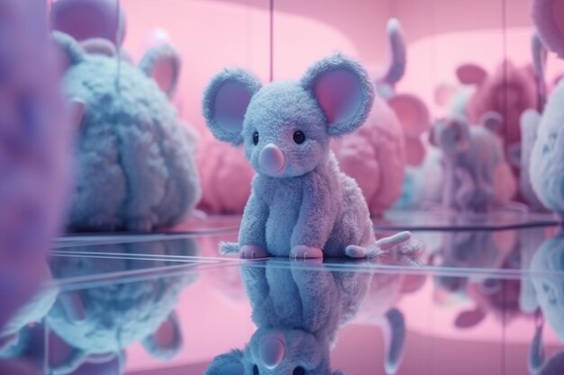 Teddy bear on the floor with reflection pastel tone