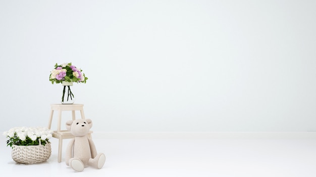 Photo teddy bear and flower for artwork - 3d rendering