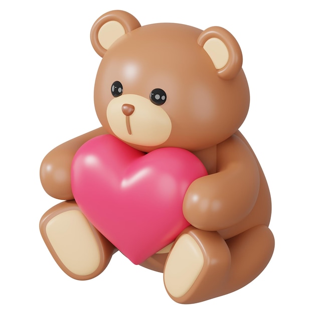 teddy bear holding heart png 3d valentines illustration transparent background