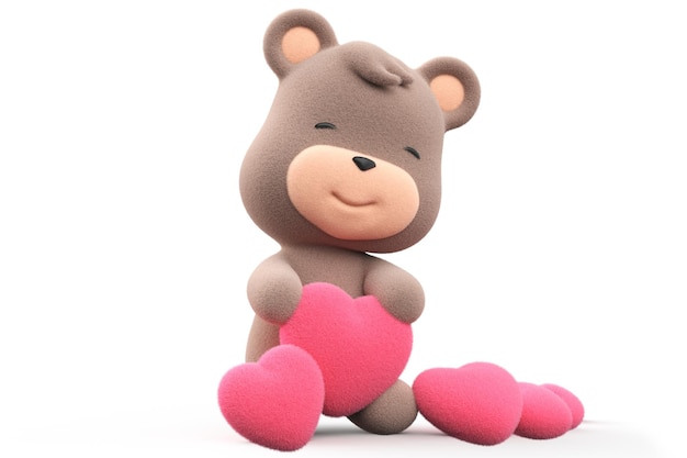 Teddy bear holding a heart teddy bear isolated on white background 3D Render