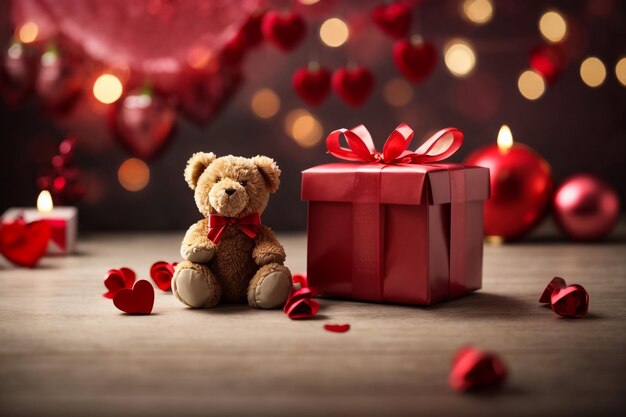 Teddy bear present and roses for valentine's day