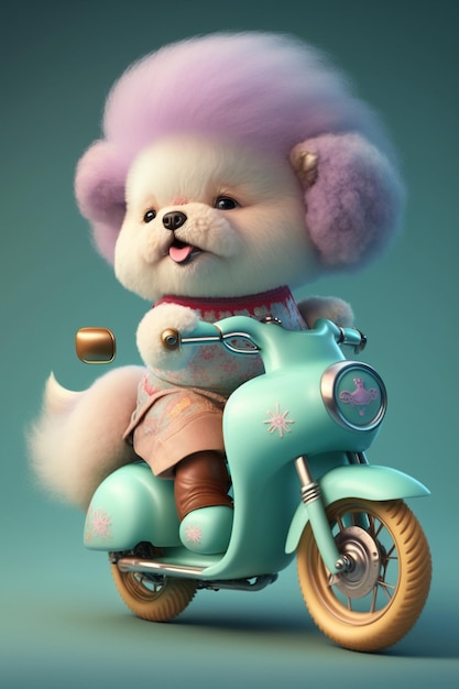 Teddy bear riding on the back of a scooter generative ai