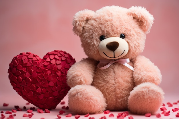 Photo teddy bear sitting on a pink background with a heart