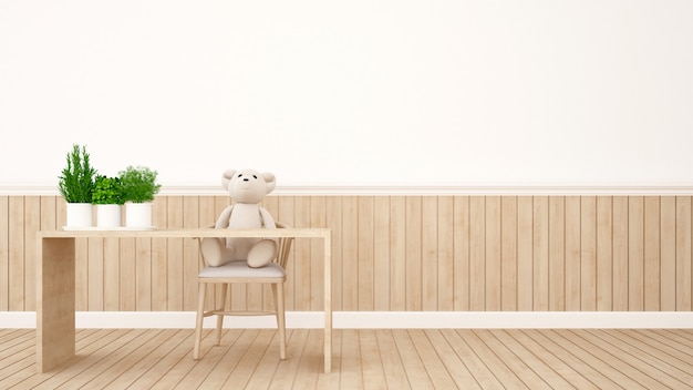 Teddy bear in study room or coffee shop - 3D Rendering