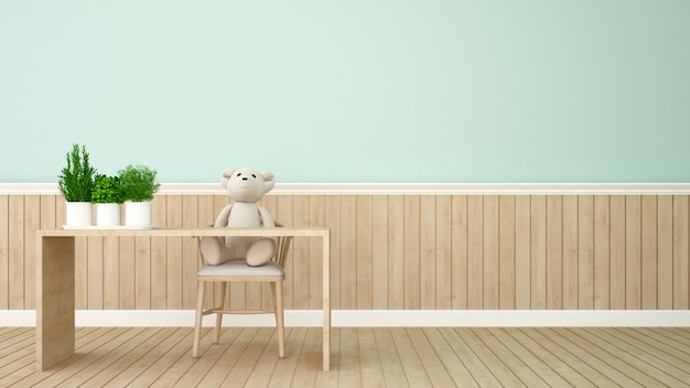 Teddy bear in study room or coffee shop - 3D Rendering