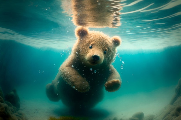 Teddy bear underwater Teddy bear swims Generative AI