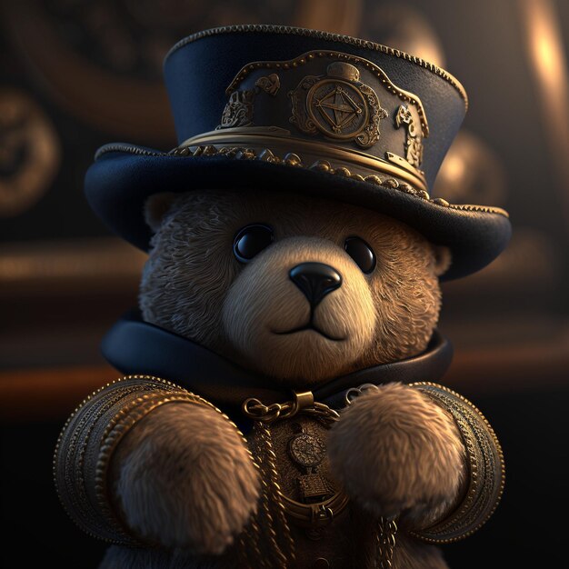 Teddy bear wearing a hat and dressed in a steampunk outfit Steampunk