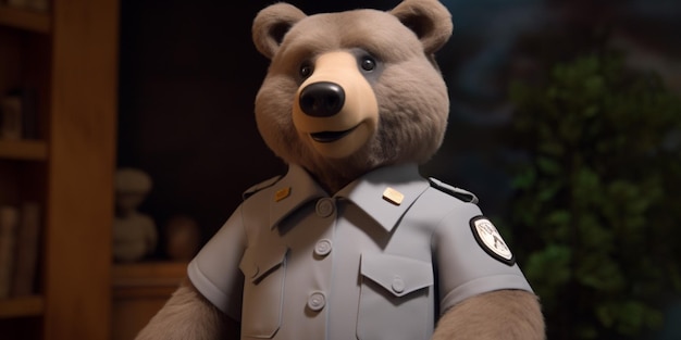 A teddy bear wearing a uniform with the number 5 on it