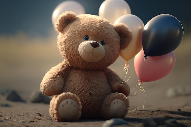 Photo teddy bear with balloons generative ai