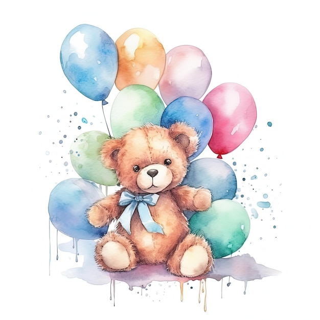 Teddy bear with balloons Illustration AI GenerativexA
