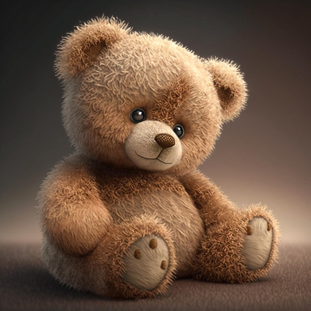 A teddy bear with a brown background and a dark background.