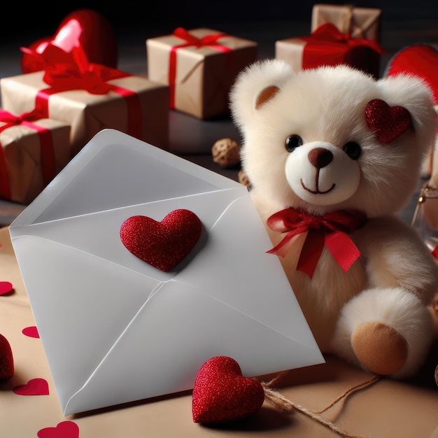 teddy bear with gift box christmas background