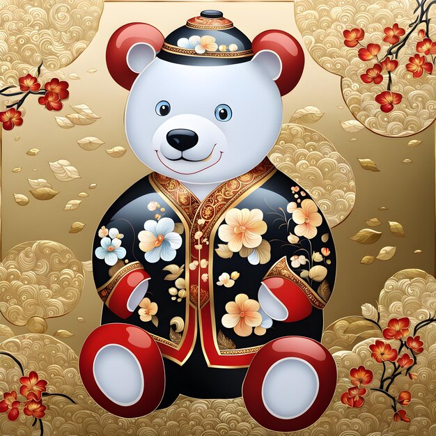 a teddy bear with a kimono on it