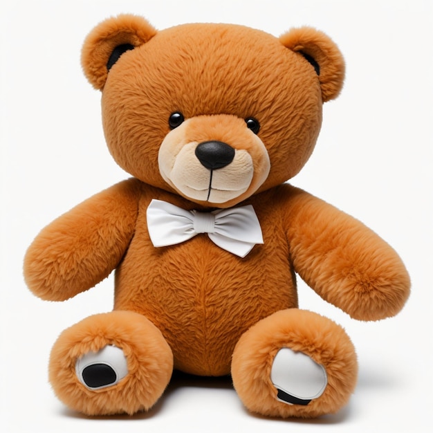 Teddy bear with red bow tie on white background AI Generated