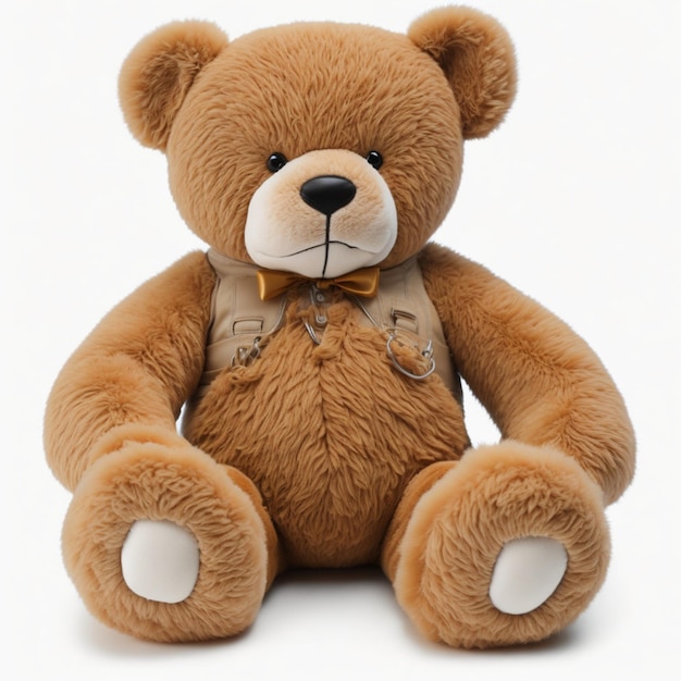 Teddy bear with red bow tie on white background AI Generated