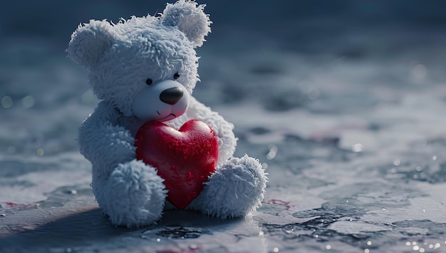 Teddy bear with red heart on dark background Valentines day concept