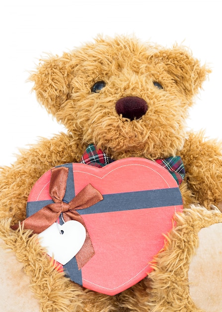 Teddy bear with Red heart shaped gift box