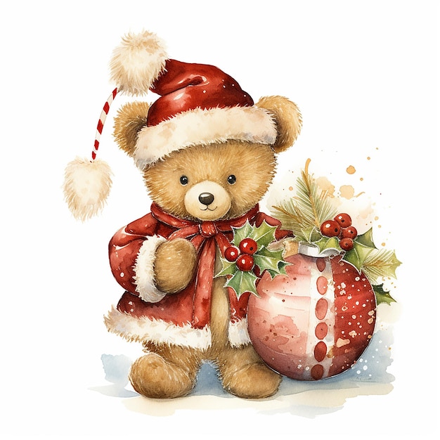 a teddy bear with a santa hat and a santa hat.