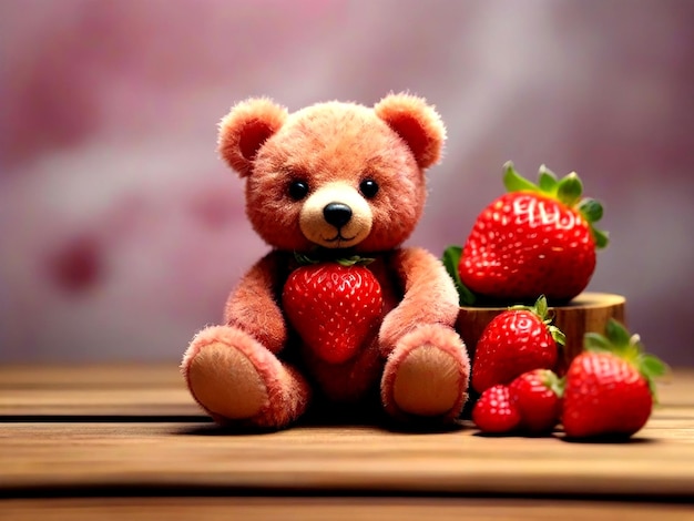 Teddy bear with strawberries Generative Ai