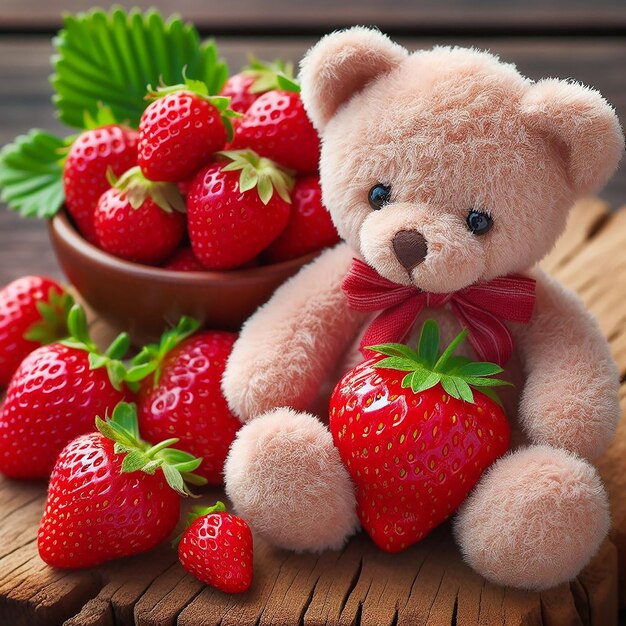 Teddy bear with strawberries Generative Ai