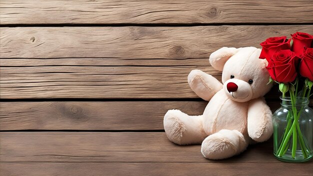 Photo a teddy bear on a wooden background