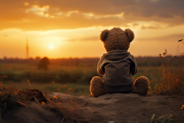 Foto teddy bear39s sunset serenity vista posteriore generativa di ai