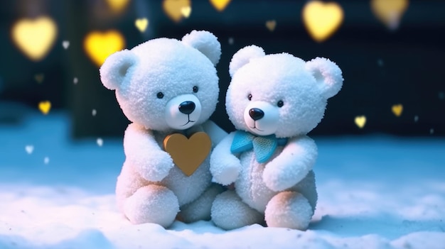 Teddy bears couple HD 8K wallpaper background Stock Photographic Image
