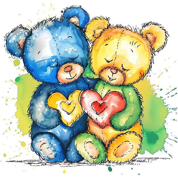 Photo teddy bears holding hearts illustration for brazilian valntines day