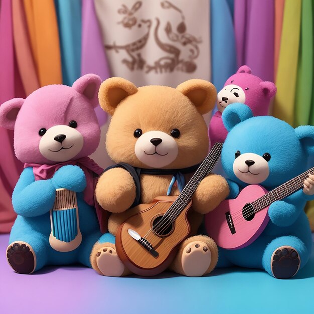 Teddy bears of various colors different textures with music and smells for children