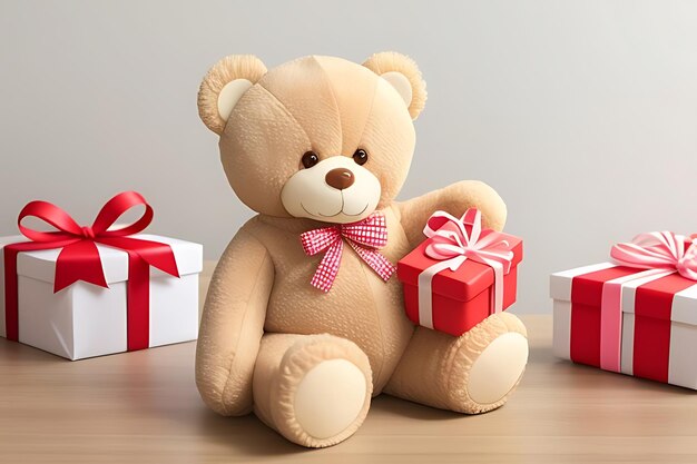 Photo teddy beer with gift boxes