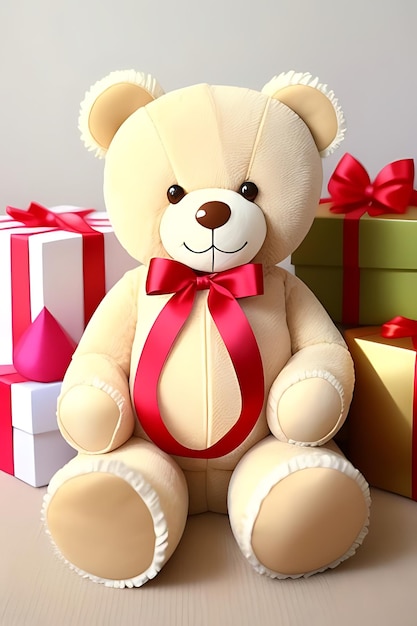 Photo teddy beer with gift boxes