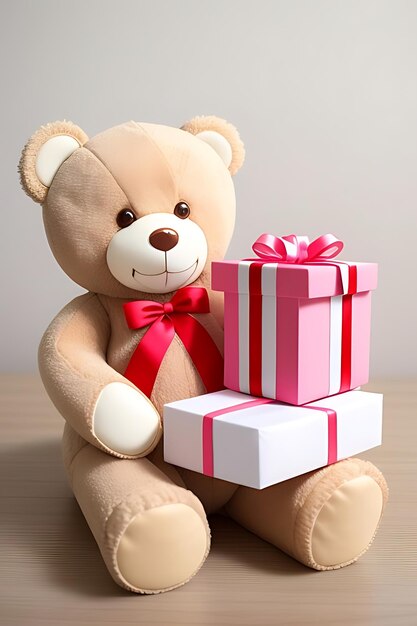 Photo teddy beer with gift boxes