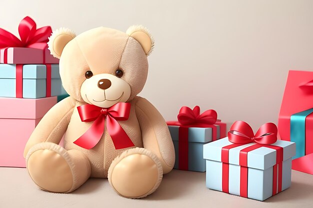 teddy beer with gift boxes