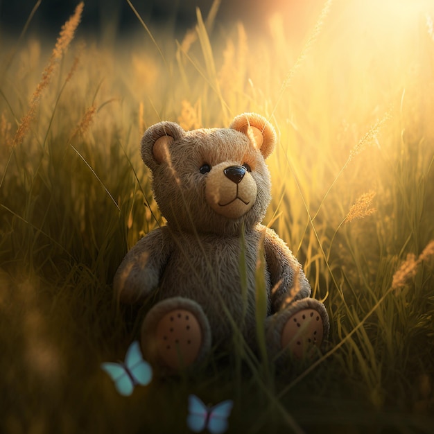 Teddybeer in een veld