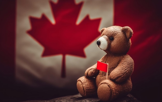 Teddybeer op de Canadese vlag achtergrond Canada dag