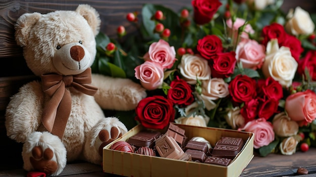 teddybeer rozen en snoep Valentijnsdag concept