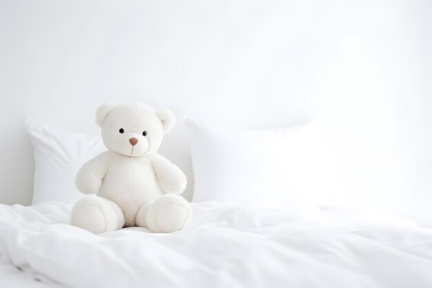 Teddybeer speelgoed op het schone bed