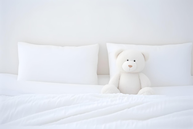 Teddybeer speelgoed op het schone bed