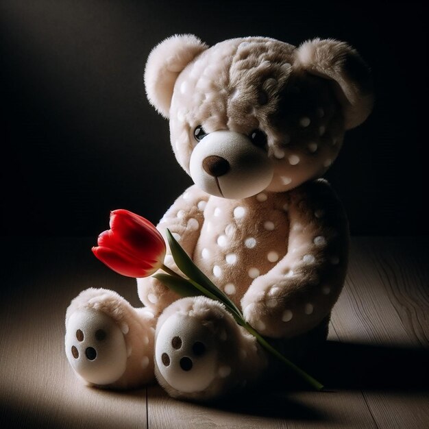 teddybeer verdrietig met bloemen