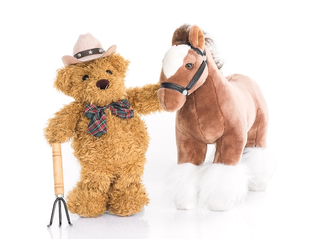 Teddybeerboer met hooivork en paard