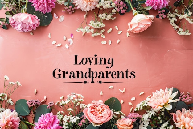 Teder liefhebbende grootouders schrijven op een banier versierd met prachtige bloemen, een heerlijke achtergrond voor het uitdrukken van waardering en liefde