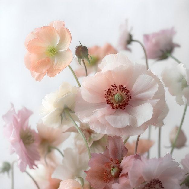 Tedere bloemen close-up Licht lucht delicaat artistiek beeld AI gegenereerd