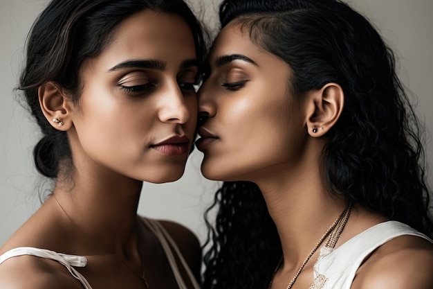 Tedere kussende Indiase jonge vrouwen Generatieve AI