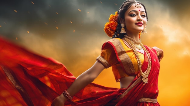 Teej festival celebration beautiful indian women in red sari
