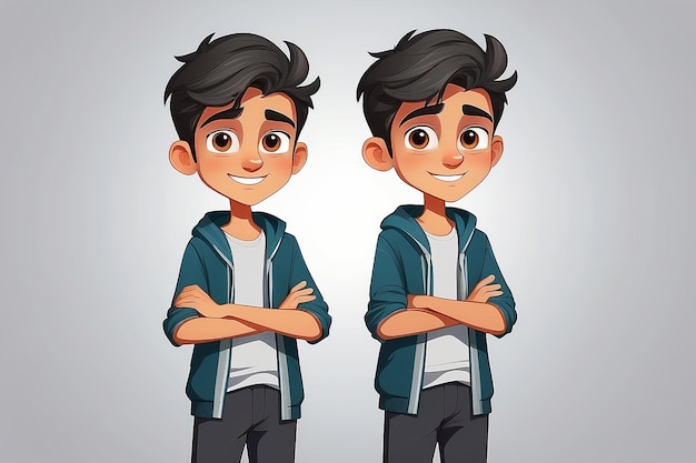 십대 소년 터 애니메이션 크리에이션 세트 얼굴 감정 제스처 아랍 무슬림 감정 포즈