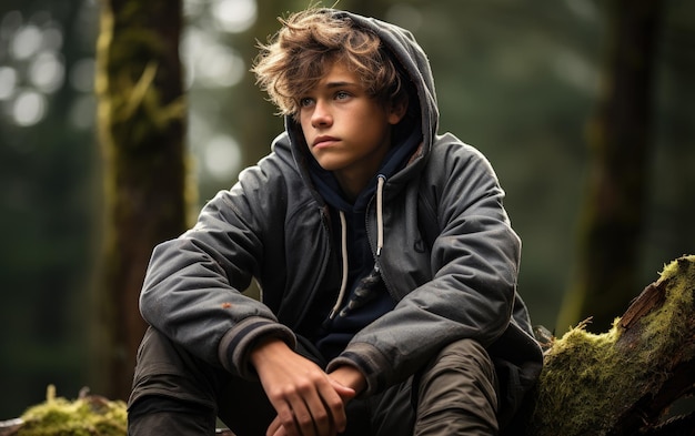 Teen on a Forest Stump